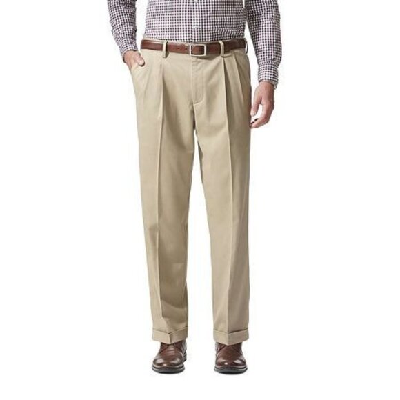 Levis Pants Mens 42x30 Comfort Relaxed Pleated Cuffed Fit Khaki Stretch NWT - Picture 1 of 7